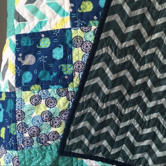Handmade Toddler Baby Kid’s Whale Quilt Blue Teal Chevron - Picture 4 of 5